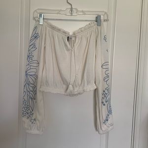 Off the Shoulder Peasant Top w Embroidered Sleeves